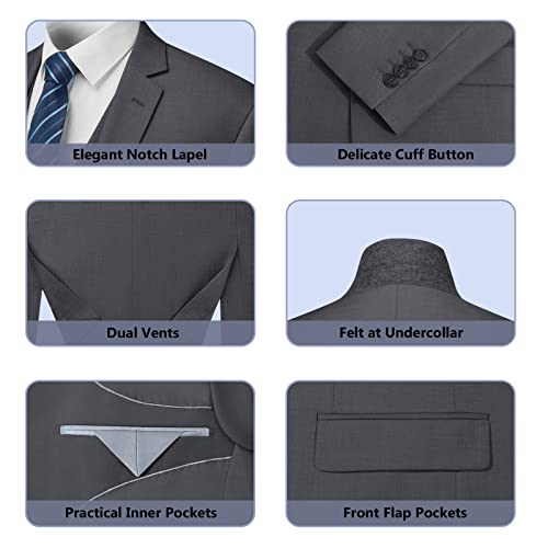 Cooper & Nelson 3 Piece Mens Suit Set, 2 Button Slim Fit Suit for Men, Solid Jacket, Vest, Pants and Tie Dark Grey XS - Image 5