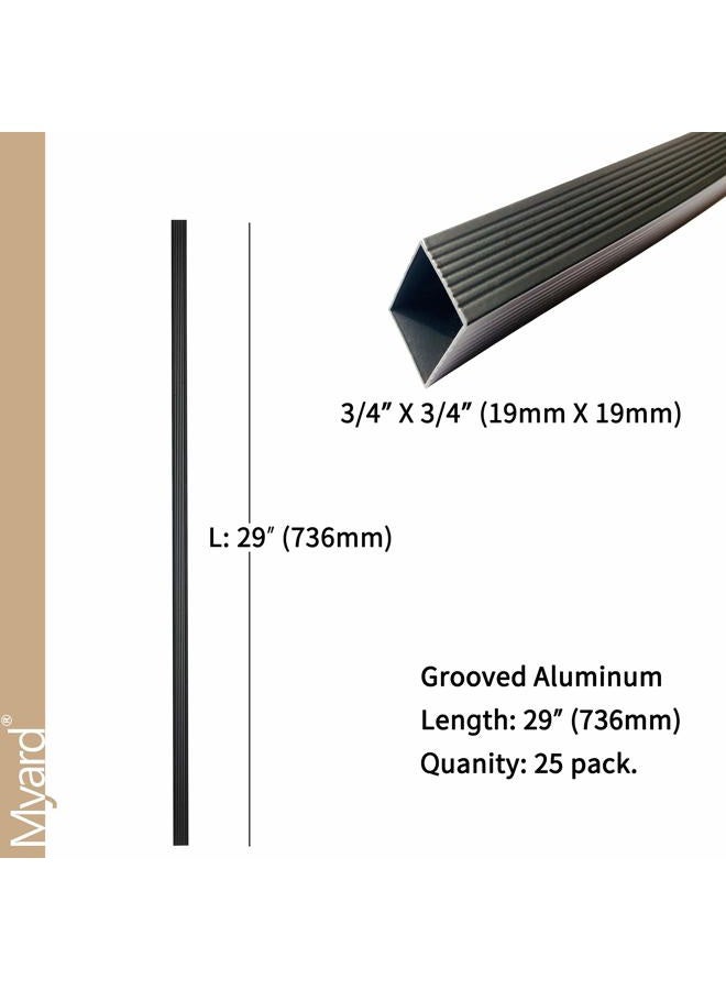 Myard 29 Inches Grooved Estate Square Aluminum Deck Balusters for Decking Railing Patio Fence, Modern Look (25-Pack, Matte Black) - Image 2