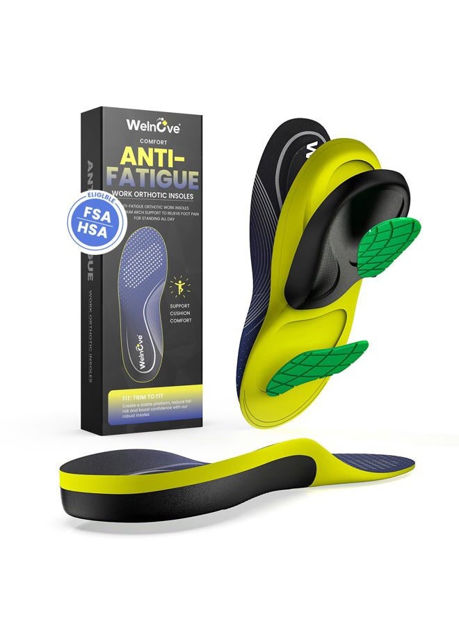 Welnove Work Orthotic Insoles for Plantar Fasciitis - Welnove Superior Comfort Work Boot Insoles for Standing All Day - Anti Fatigue Medium Arch Support Shoe Inserts for Men Women Flat Feet Pain (Size XL) - Image 1