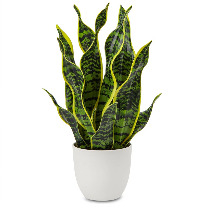 Hollyone Artificial Snake Plant Potted Faux Sansevieria Trifasciata Plants, 16.5" Tropical Fake Snake Plants in White Pots for Home Office Room Indoor Decor Housewarming Gifts - Image 1