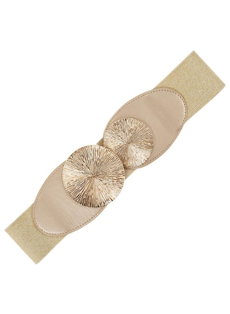 OMEVE Fashion Elastic Waist Belt for Women - Gold, Wide Stretchy Belt for Dresses, Shirts, Jumpsuits, and Long Coats - Image 1