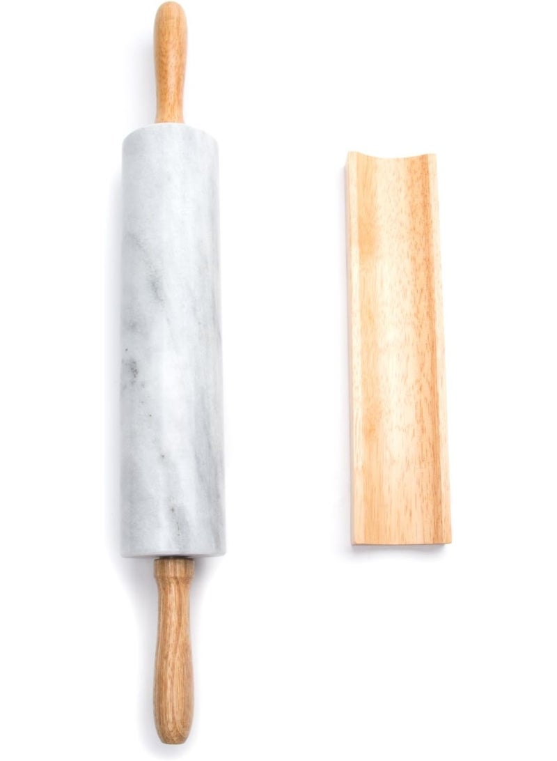 Fox Run Polished Marble Rolling Pin with Wooden Cradle, 10-Inch Barrel, White - Image 3