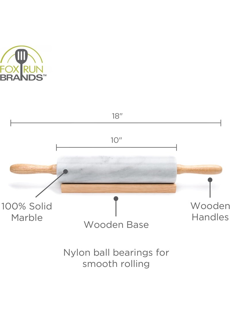 Fox Run Polished Marble Rolling Pin with Wooden Cradle, 10-Inch Barrel, White - Image 2