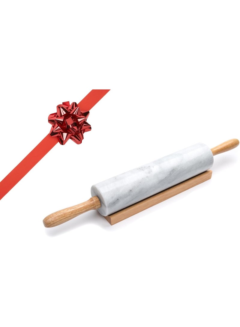 Fox Run Polished Marble Rolling Pin with Wooden Cradle, 10-Inch Barrel, White - Image 1