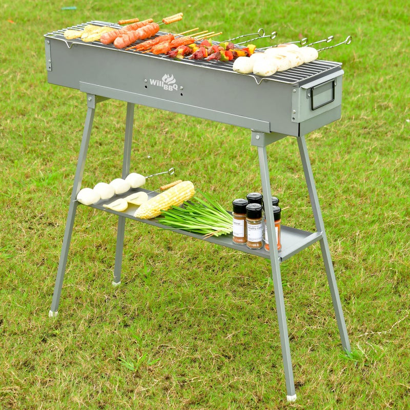 WILLBBQ Charcoal Grills Commercial Quality Portable Hibachi BBQ Lamb Skewer Folded Camping Barbecue Grill for Backyard Outdoor Cooking Use(31.6x7.1x5.1 inch) - The Perfect Gifts for Grill Lovers - Image 2
