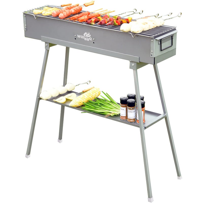 WILLBBQ Charcoal Grills Commercial Quality Portable Hibachi BBQ Lamb Skewer Folded Camping Barbecue Grill for Backyard Outdoor Cooking Use(31.6x7.1x5.1 inch) - The Perfect Gifts for Grill Lovers - Image 1