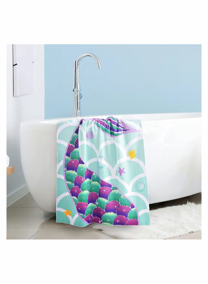 واي آند دي Kids Microfiber Beach Towel Large 150x70CM Cute Mermaid Lightweight Sand Free Fast Quick Dry Travel Pool Blanket Pefect for Children Gym Camping Yoga Outdoor Picnic - Image 5
