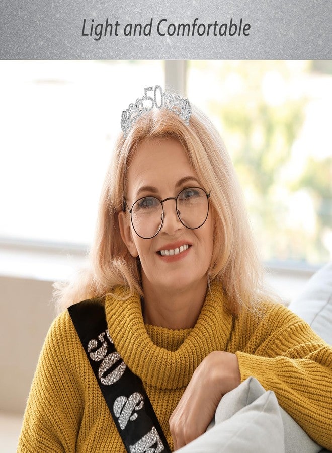 MEANT2TOBE 50th Birthday Sash and Tiara for Women - Fabulous Glitter Sash + Flowers Rhinestone Silver Premium Metal Tiara for Her, 50th Birthday Gifts for 50 Party - Image 4