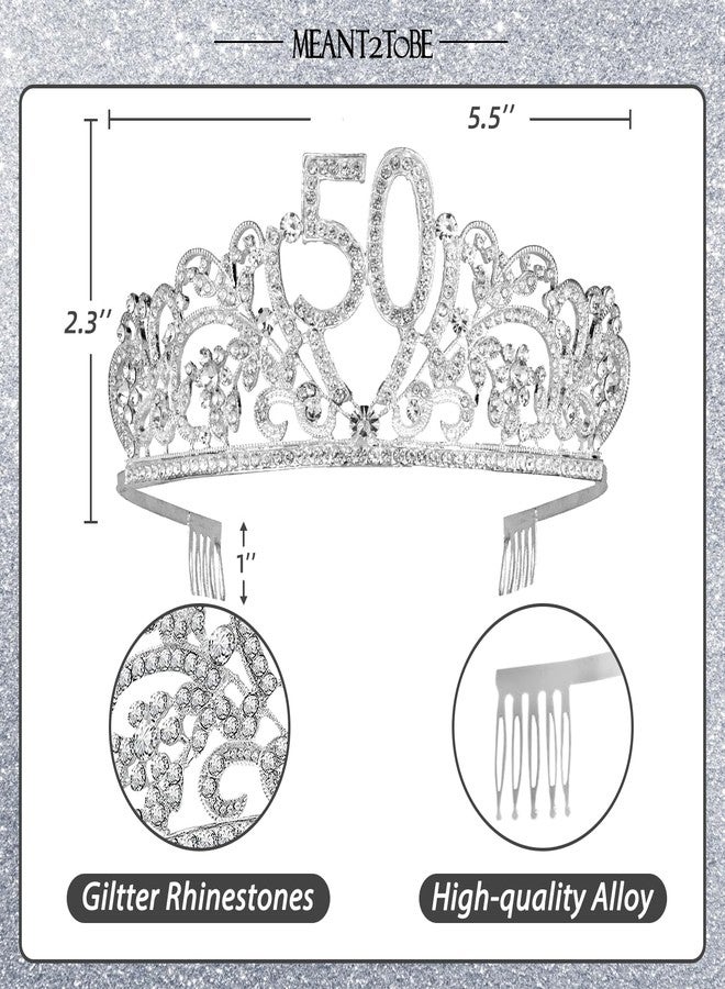 MEANT2TOBE 50th Birthday Sash and Tiara for Women - Fabulous Glitter Sash + Flowers Rhinestone Silver Premium Metal Tiara for Her, 50th Birthday Gifts for 50 Party - Image 2