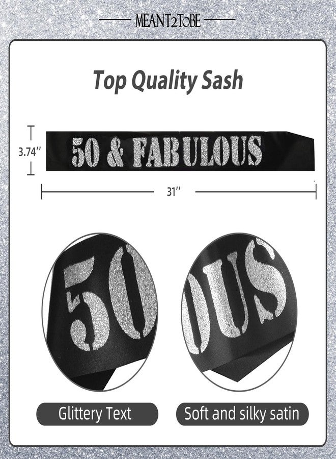 MEANT2TOBE 50th Birthday Sash and Tiara for Women - Fabulous Glitter Sash + Flowers Rhinestone Silver Premium Metal Tiara for Her, 50th Birthday Gifts for 50 Party - Image 3