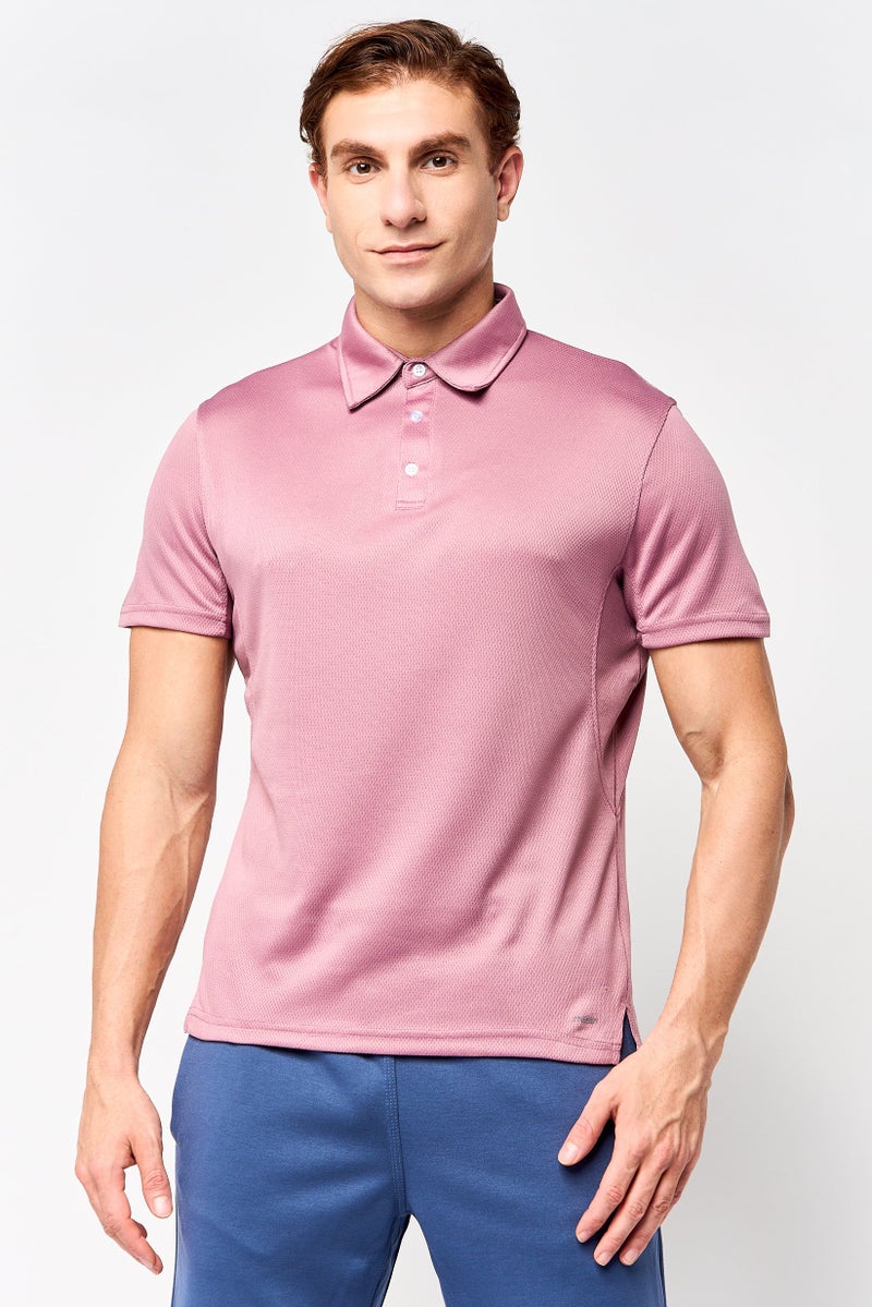 MOTION Men Sportswear Fit Short Sleeve Training Polo Shirt, Dusty Pink - Image 1