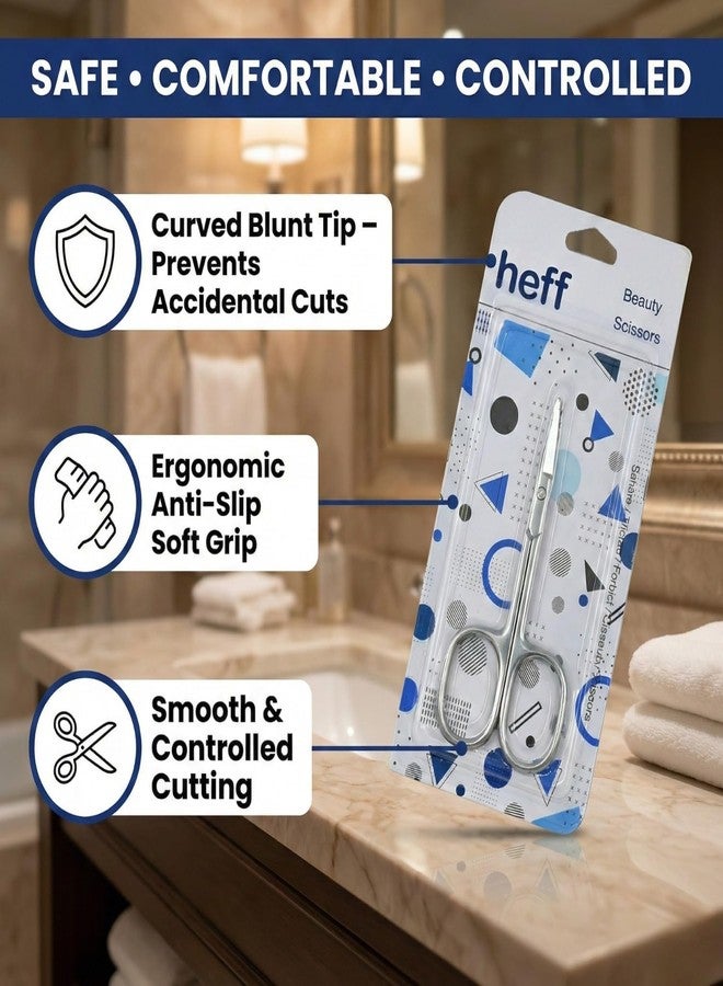 Heff Designer Grooming Blunt/Curved Tip Scissors for Nose Hair, Beard, Moustache and Eyebrow, 3.5 Inch (Stainless Steel) - Image 3