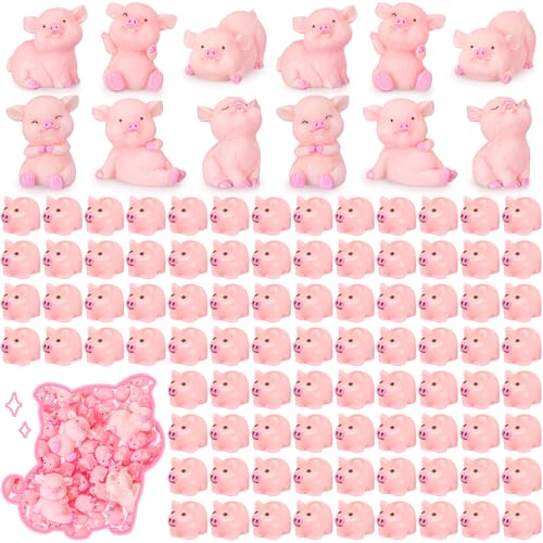 Menkxi 162 Pcs Mini Resin Pig Animals Bulk Tiny Figures Pig Party Decorations Mini Resin Toys Miniature Garden Landscape Aquarium Potted Plants DIY DecorPink Design - Image 1