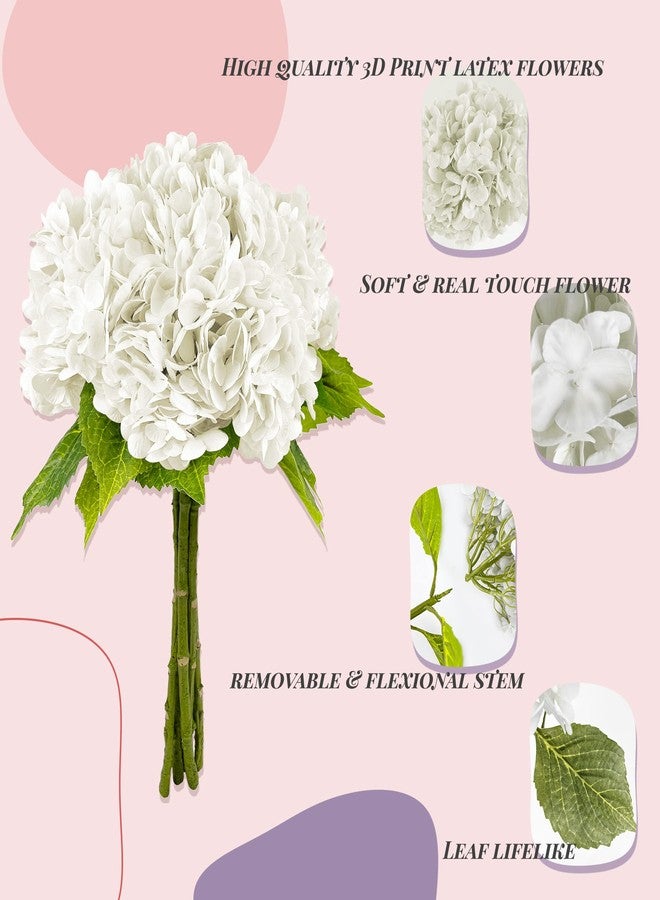 Yatim 21In White Artificial Hydrangea Flowers 5 Pcs Real Touch 3D Print Latex Flowers for Wedding Centerpieces Bouquets DIY Floral Decor Home Decoration with Stems - Image 3