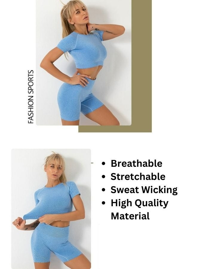 Mei Stylish Women's Seamless Gym Fitness Activewear Workout Sports Top and Short Set - Image 5