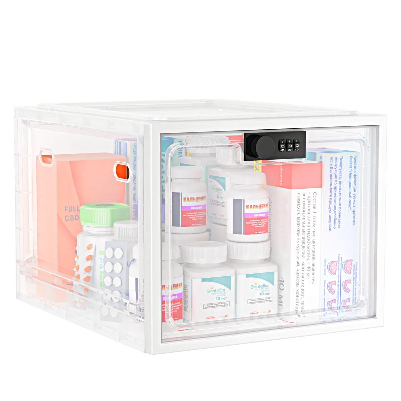 iBune Large Medication Lock Box, Lockable Medicine Storage Box for Medicine Safe/Phone/Refrigerator/Personal Items/Home/Office/Dorm, White - Image 2