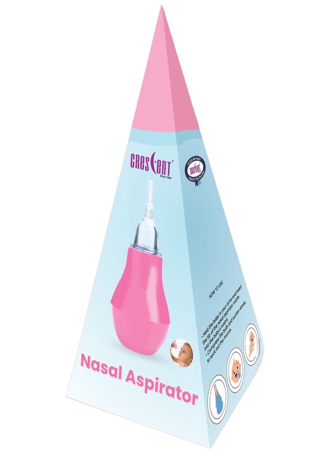 Crescent Nasal Aspirator | BPA Free Nasal Aspirator for Baby Newborn | Soft Nozzle Baby Nose Cleaner | Easy to Clean Mucus Sucker for Baby Nose | Compact Baby Nasal Aspirator Mucus Sucker, 0+ Month Baby, Baby Pink - Image 1