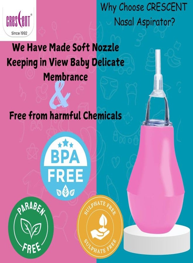 Crescent Nasal Aspirator | BPA Free Nasal Aspirator for Baby Newborn | Soft Nozzle Baby Nose Cleaner | Easy to Clean Mucus Sucker for Baby Nose | Compact Baby Nasal Aspirator Mucus Sucker, 0+ Month Baby, Baby Pink - Image 5