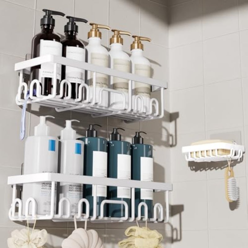 Shower Caddy 3-Pack, Advanced Rustproof Design, No Drilling Adhesive Shelves, Rack with Soap Holder, Large Capacity Bathroom Organizers and Storage, Wall-Mounted Kitchen and Home Decor, White - Image 1