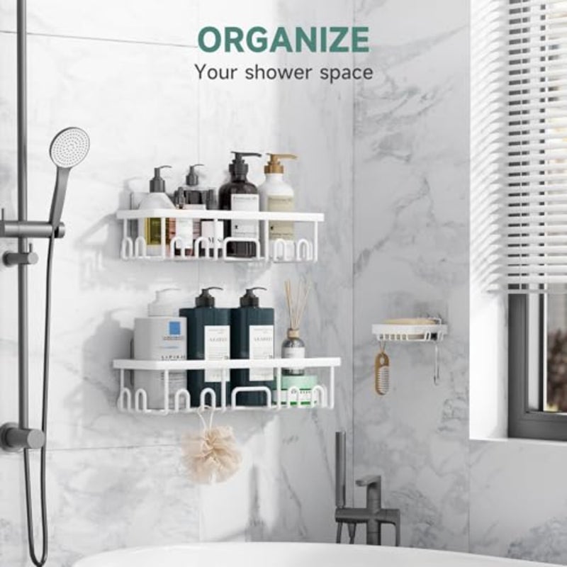 Shower Caddy 3-Pack, Advanced Rustproof Design, No Drilling Adhesive Shelves, Rack with Soap Holder, Large Capacity Bathroom Organizers and Storage, Wall-Mounted Kitchen and Home Decor, White - Image 4