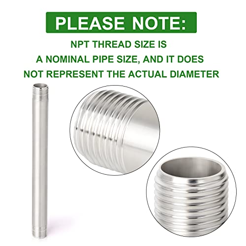 TAISHER 2Pcs Stainless Steel Pipe Fittings, 1/2" NPT x 1/2" NPT Male Threaded, 10" Length Nipple Cast Pipe - Image 3