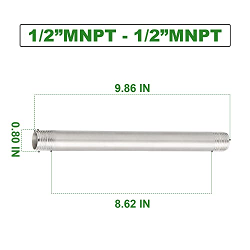 TAISHER 2Pcs Stainless Steel Pipe Fittings, 1/2" NPT x 1/2" NPT Male Threaded, 10" Length Nipple Cast Pipe - Image 4