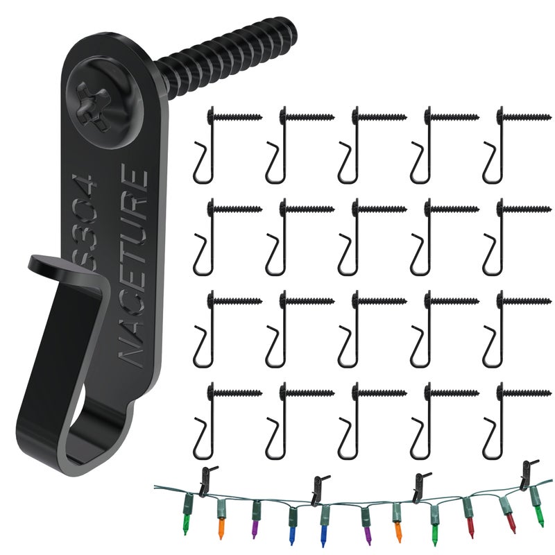 NACETURE String Light Hanger Hooks Stainless Steel Light Clips Outdoor Small Screw Hook for Christmas Party Led Light Wire Led Fairy Light Hook 20 Pack Black Wall Mounted - Image 2