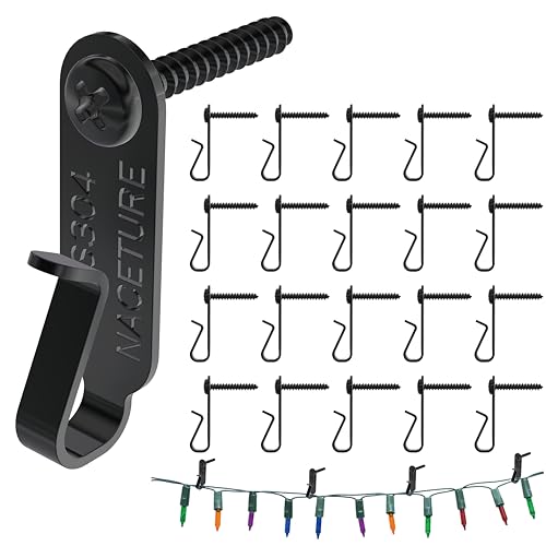 NACETURE String Light Hanger Hooks Stainless Steel Light Clips Outdoor Small Screw Hook for Christmas Party Led Light Wire Led Fairy Light Hook 20 Pack Black Wall Mounted - Image 1