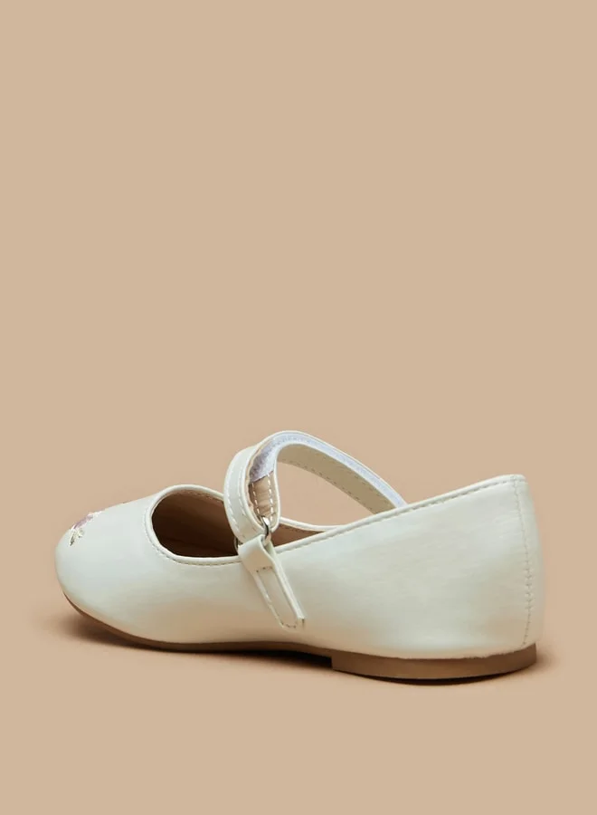 Flora Bella By Shoexpress Girl's Embroidered Ballerinas with Hook and Loop Closure