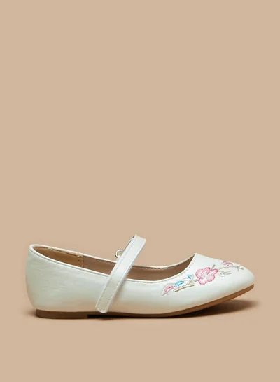 Flora Bella By Shoexpress Girl's Embroidered Ballerinas with Hook and Loop Closure