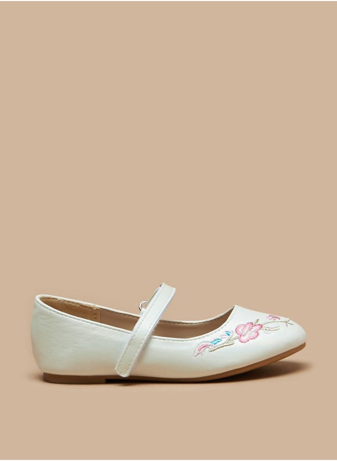 Flora Bella By Shoexpress - Girl's Embroidered Ballerinas with Hook and Loop Closure - Image 1