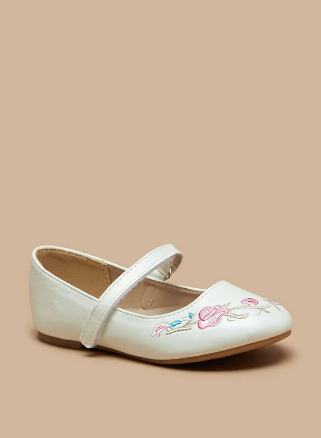 Flora Bella By Shoexpress Girl's Embroidered Ballerinas with Hook and Loop Closure