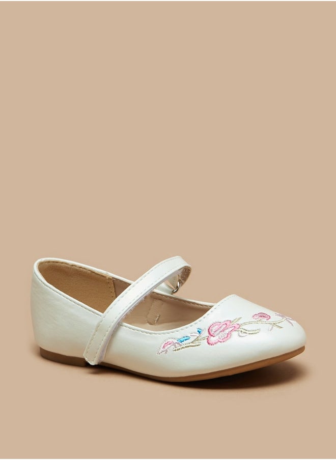 Flora Bella By Shoexpress - Girl's Embroidered Ballerinas with Hook and Loop Closure - Image 1