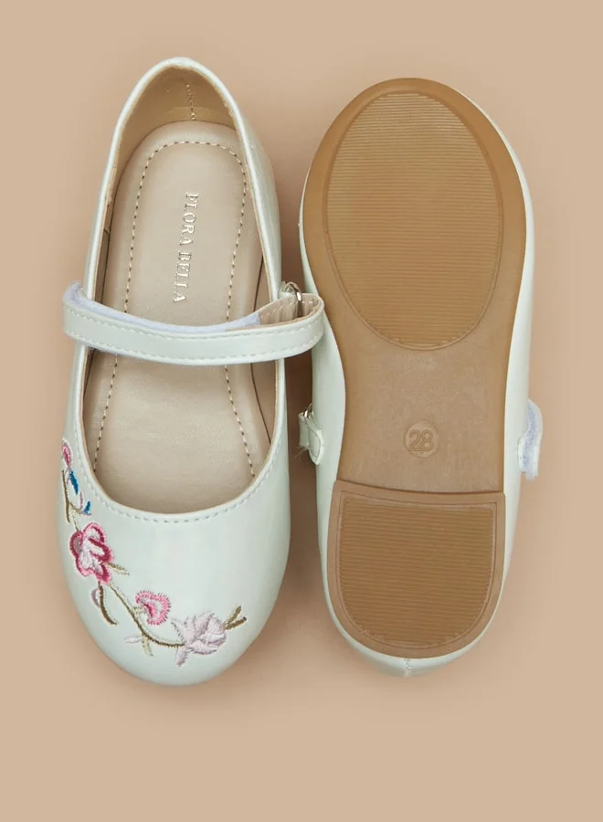 Flora Bella By Shoexpress Girl's Embroidered Ballerinas with Hook and Loop Closure