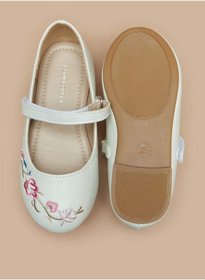 Flora Bella By Shoexpress - Girl's Embroidered Ballerinas with Hook and Loop Closure - Image 1