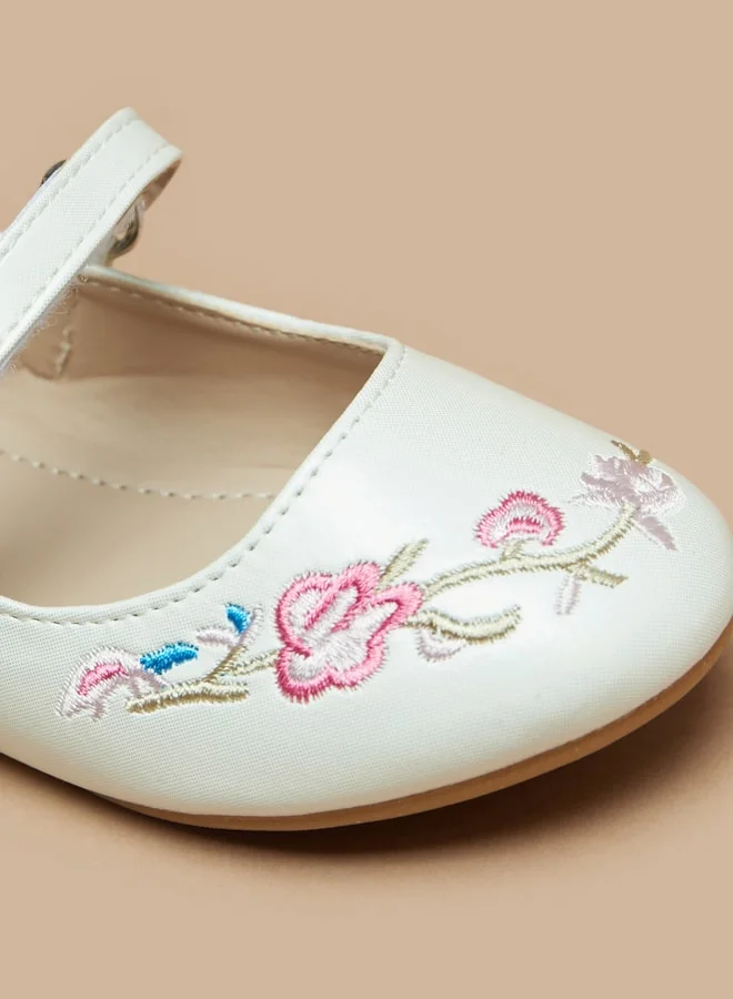 Flora Bella By Shoexpress Girl's Embroidered Ballerinas with Hook and Loop Closure