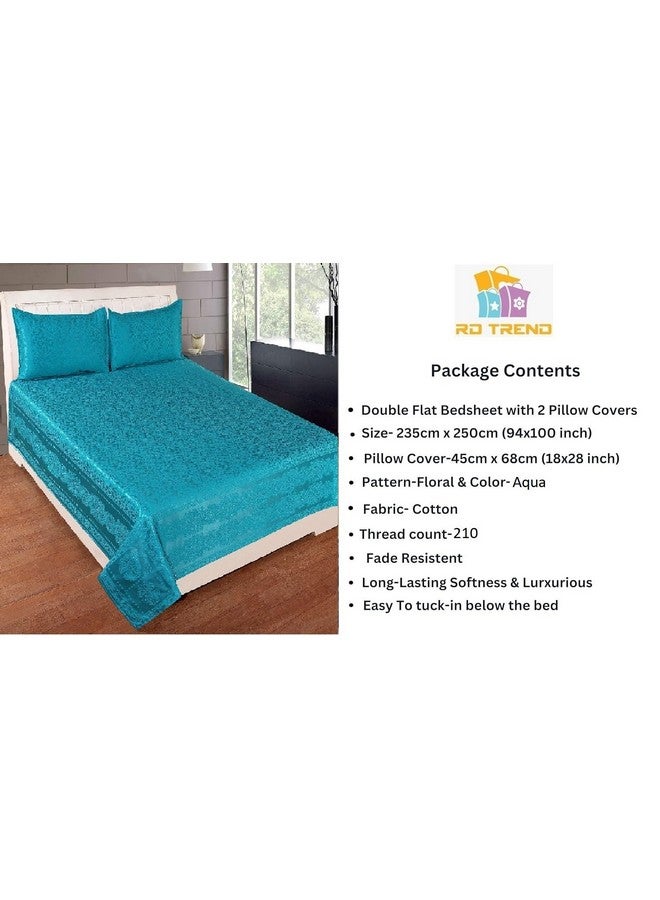 RD TREND 210 TC Jacquard 100% Cotton King Size 94 inch (235 cm) x 100 inch (250cm) Double Bedsheet with 2 Pillow Covers Color Aqua - Image 2
