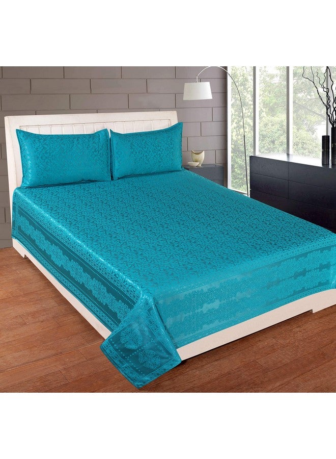 RD TREND 210 TC Jacquard 100% Cotton King Size 94 inch (235 cm) x 100 inch (250cm) Double Bedsheet with 2 Pillow Covers Color Aqua - Image 1