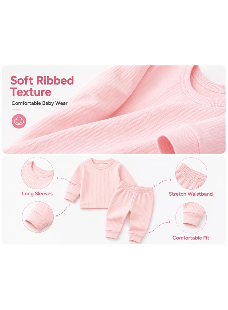 Newborn Baby Girls Sleepwear 3 Complete Outfits | 0–60 Days | Soft Ribbed Fabric | Long Sleeve Baby Clothing | Lovely Girl Colors - Image 4