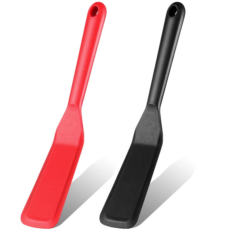 Zopeal 2 Pieces Silicone Narrow Skinny Spatula Crepe Flipper Long Heat Resistant Cooking Pancake Spatula Non Stick for Cooking Egg Burgers Pizza Pancake Steak Omelet(Red, Black) - Image 1