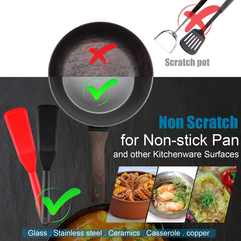 Zopeal 2 Pieces Silicone Narrow Skinny Spatula Crepe Flipper Long Heat Resistant Cooking Pancake Spatula Non Stick for Cooking Egg Burgers Pizza Pancake Steak Omelet(Red, Black) - Image 5