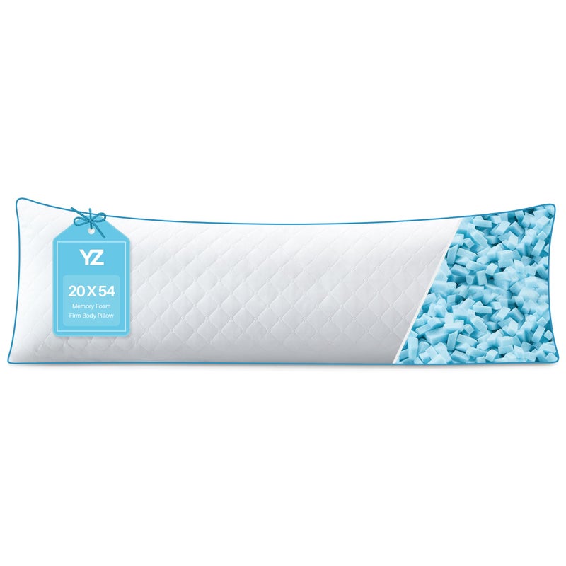 YZ HOME Long Body Pillow for Adults - Firm Body Pillow Insert with Shredded White Memory Foam, Adjustable Height, Soft Support for Side Sleeping, Pregnant Women, Washable (White, 20x54 Inch) - Image 1