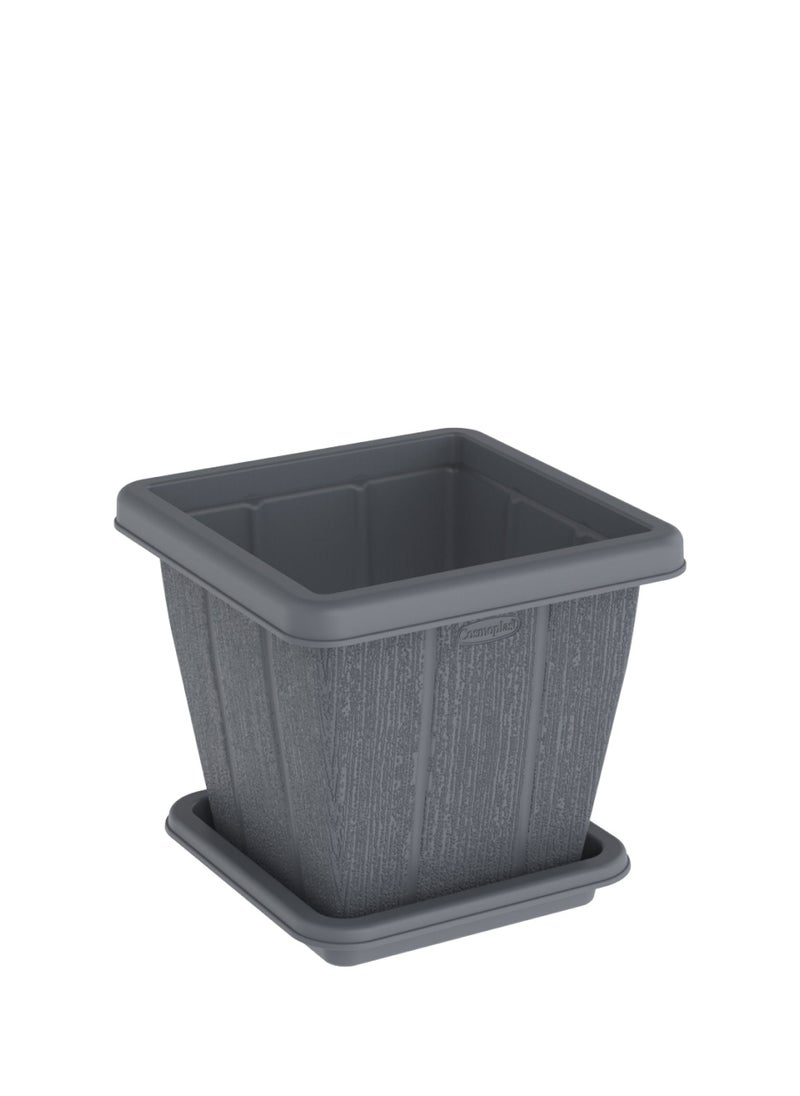 Cosmoplast - صندوق زرع مربع بسعة 10 لتر من خشب الأرز مع صينية - Image 1