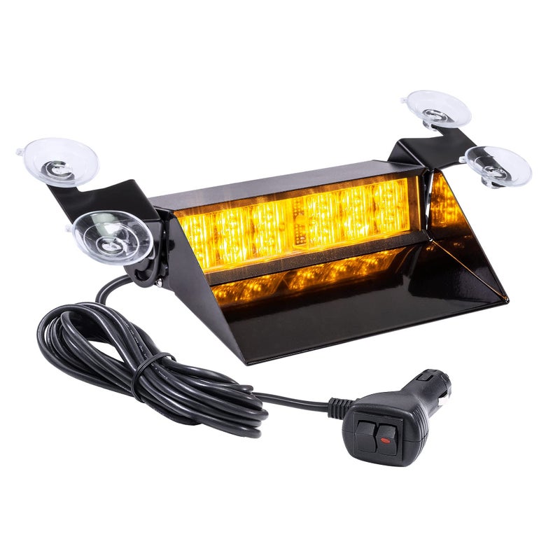 LAMPHUS SolarBlast SBWL26 12W AMBER LED Warning Strobe Dash Light 32 Flash Modes Adjustable Angle Suction Cups Yellow Flashing Emergency Dash Windshield Light for Truck Vehicles