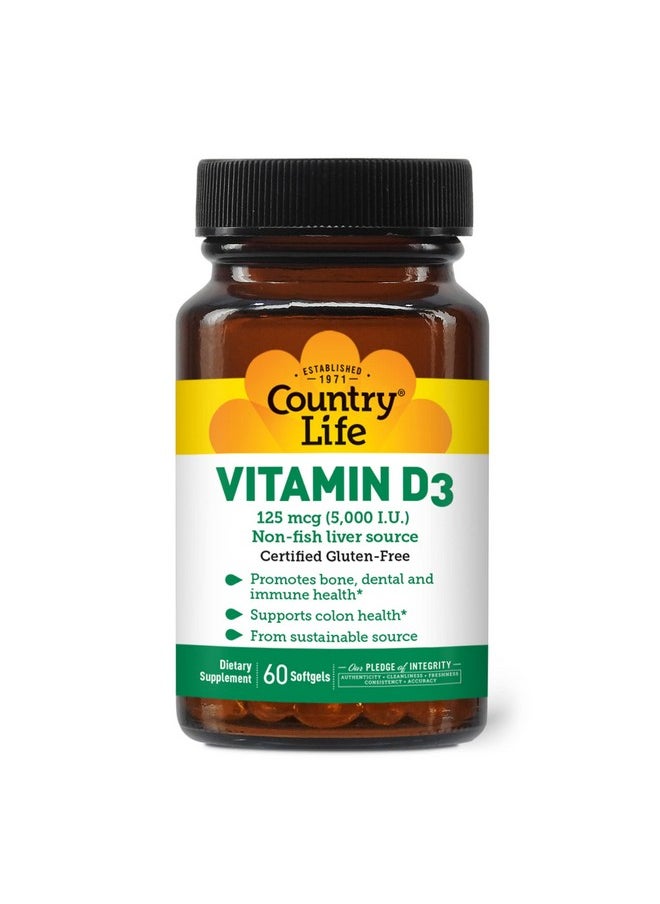 Country Life Vitamin D3 5000 Iu Supports Healthy Bones Teeth And Immune System Daily Supplement 60 Ct  - Image 2