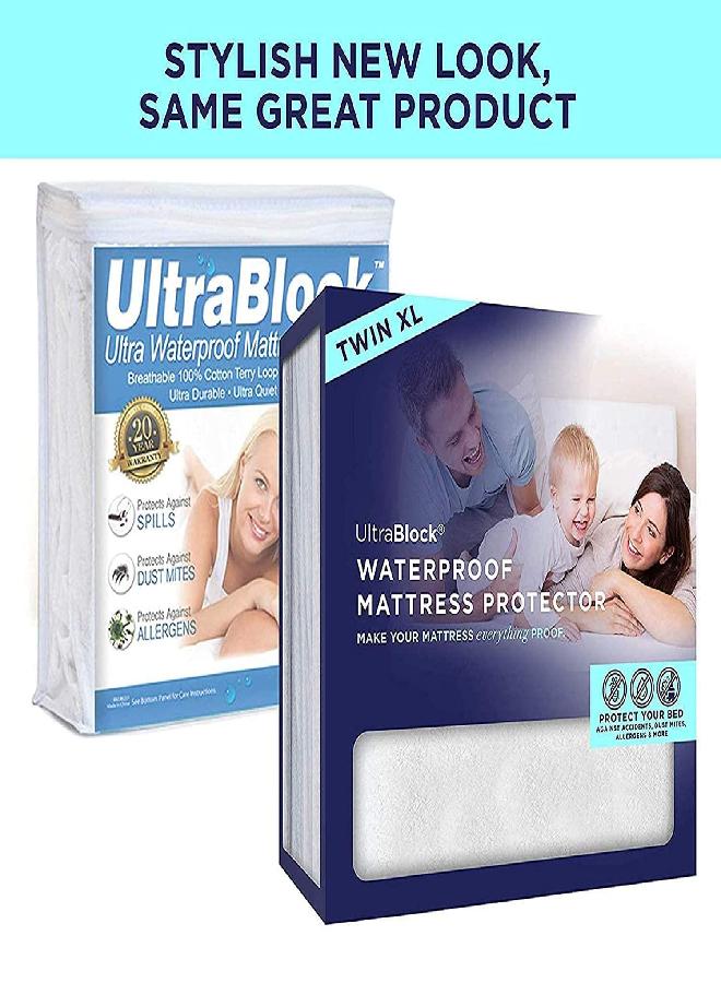 UltraBlock Waterproof Mattress Protector (Twin XL) - Breathable, Noiseless Mattress Cover, Fitted Style (15-18" Deep), Ultra Soft for Comfort & Protection, Bedwetting, Dorm Room Essentials
