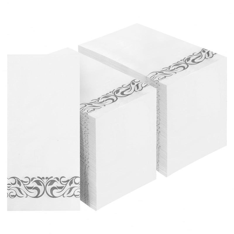 BESTVIP 200 Pack Disposable Paper Napkins, 3-Ply Dinner Napkins with Silver Trim for Guests, Bathroom Paper Hand Towels Soft & Absorbent, Perfect for Christmas, Kitchen, Dinner, Party, Wedding, Event - Image 1