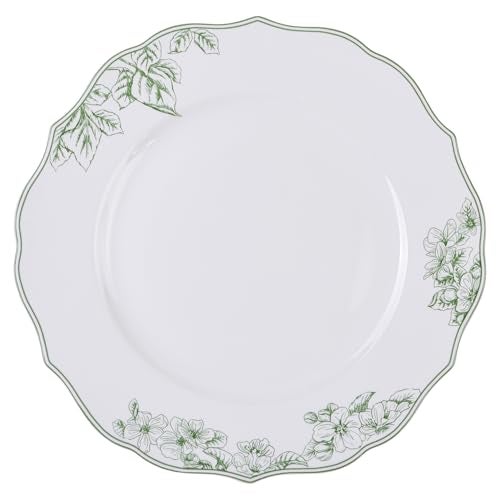 222 Fifth 12-Piece Porcelain Dinnerware Set for 4, Elegant Floral Plates and Bowls Sets-White/Green Ceramic Dishes, Chip Resistant Kitchen & Dining Dish Set, Microwave & Dishwasher Safe, Hudson Valley - Image 4