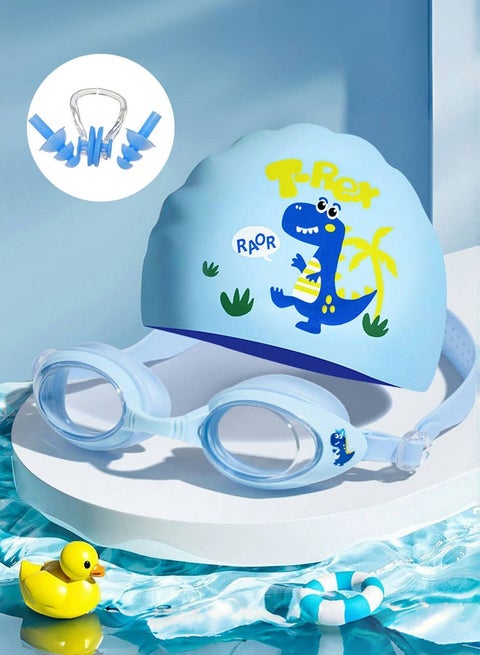 Kids Swimming Goggles, Children Swim Goggles with Silicone Swim Cap, Anti-Fog Swim Gear with Swimming Earplugs and Nose Clip Set for Boys and Girls