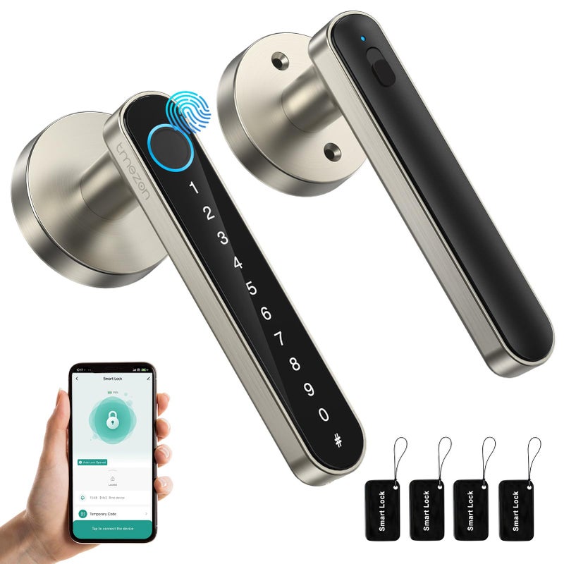 TMEZON Smart Door Lock Fingerprint, Keyless Entry Door Lock with Handle, APP/IC Cards/Codes/Keys/Fingerprints Biometric Electronic Keyless Entry Lock for Bedroom Home Hotel Office - Image 1